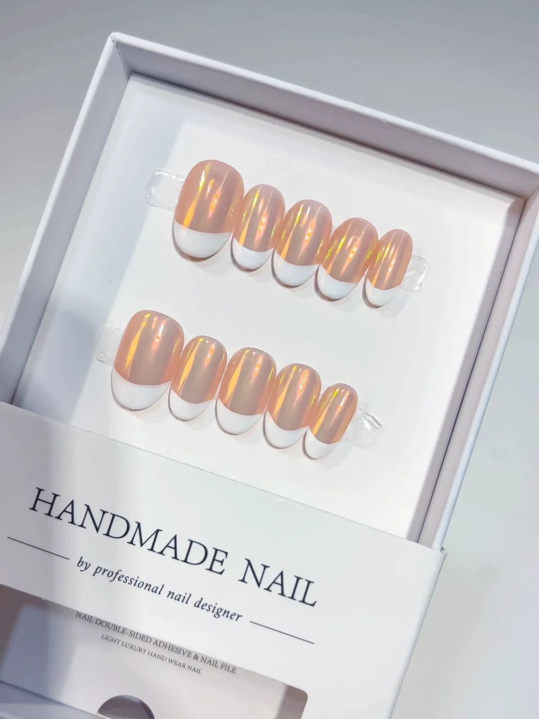 handmade press on nails short oval aurora french centerpiece view