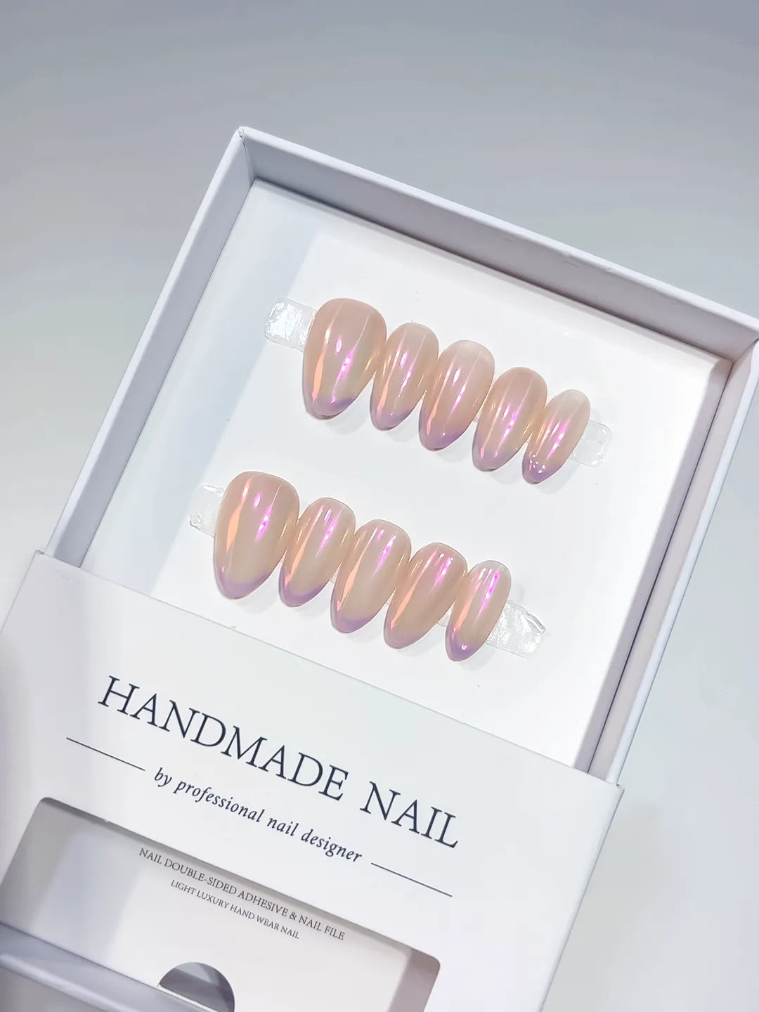 Nude Pink Multicolor Holographic press on nails