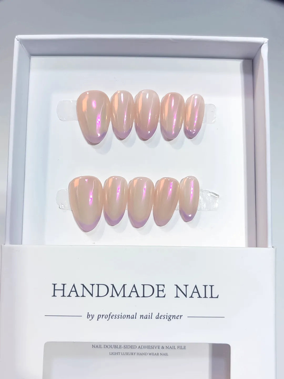Nude Pink Multicolor Holographic press on nails angled view