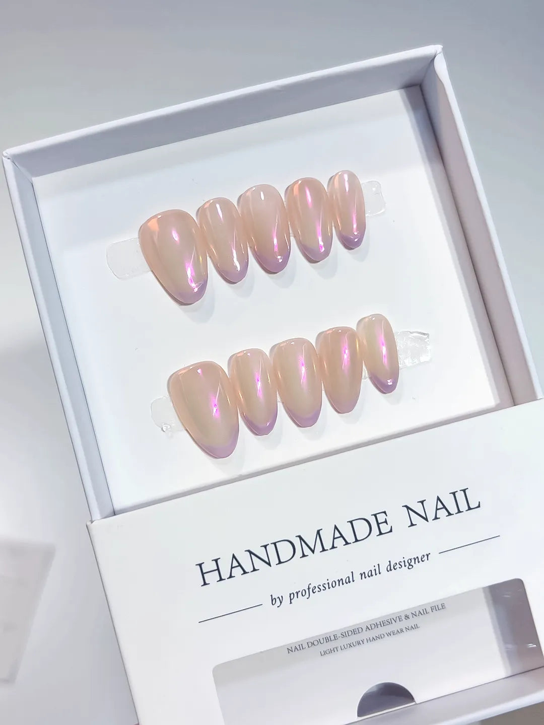 Nude Pink Multicolor Holographic press on nails full set view