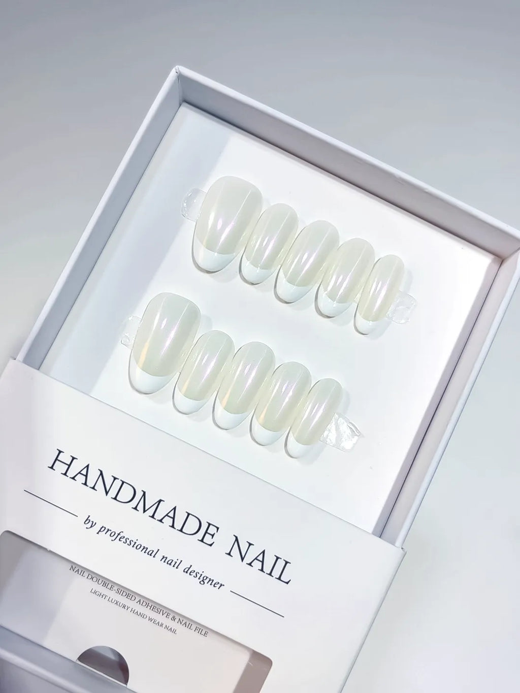White Solid color Aurora Sheen press on nails