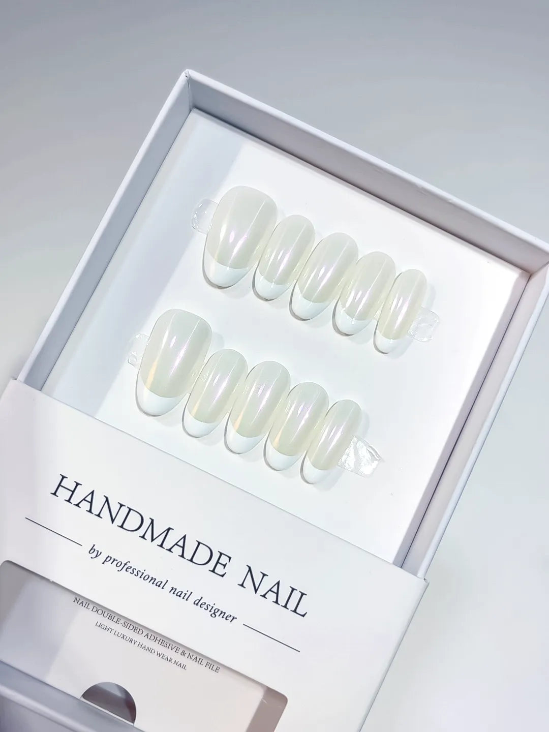 White Solid color Aurora Sheen press on nails