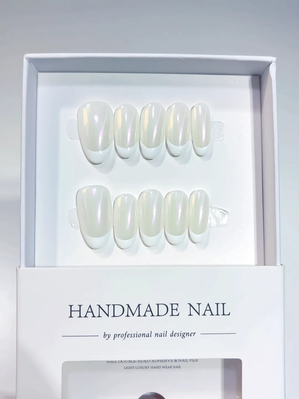 White Solid color Aurora Sheen press on nails full set view