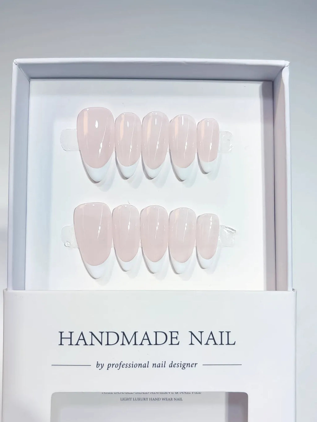 handmade press on nails short square pink french, centered display