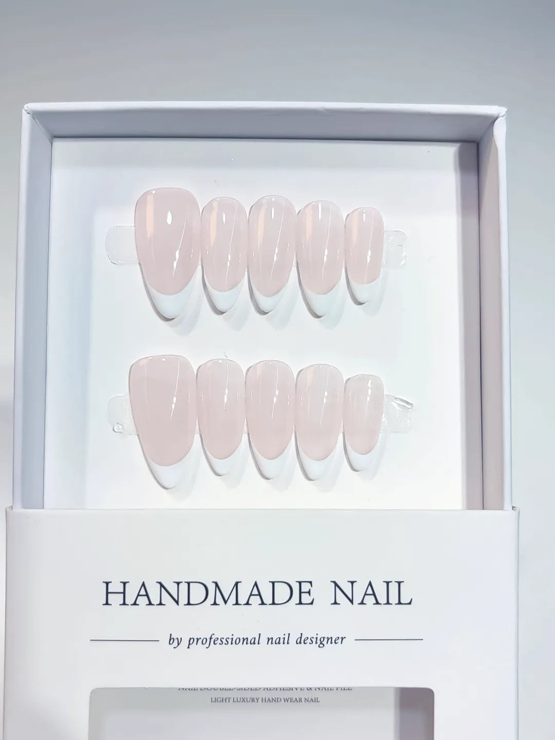 handmade press on nails short square pink french, centered display
