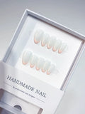 handmade press on nails short almond french style, full set front view