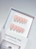 handmade press on nails medium almond pink with silver glitter tips centerpiece