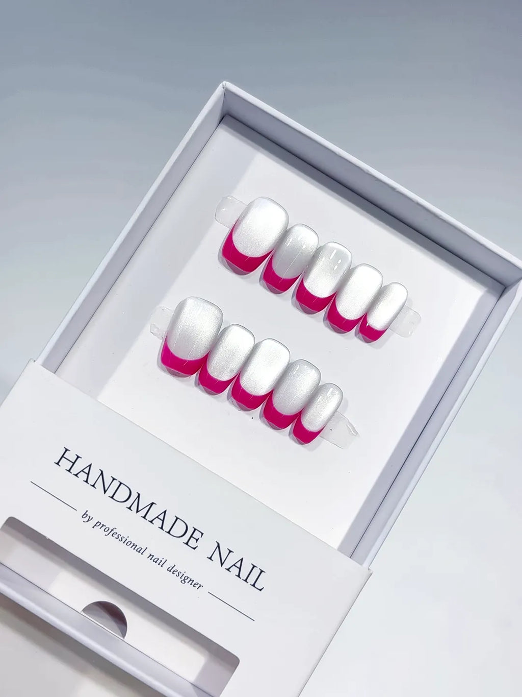 White Pink French tip press on nails