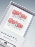 Pink White French tip Bow press on nails