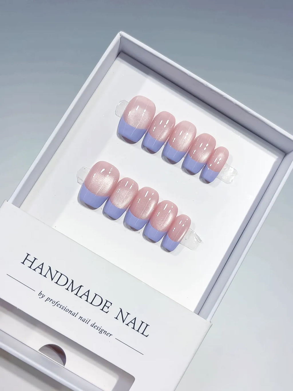 Pink Purple French tip Pearl Sheen press on nails