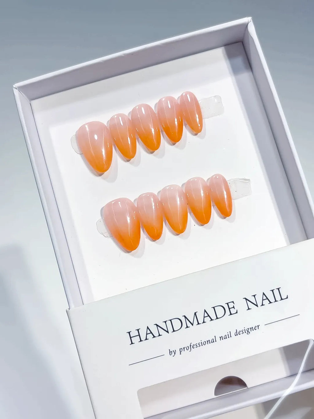 Nude Orange Ombre press on nails full set view