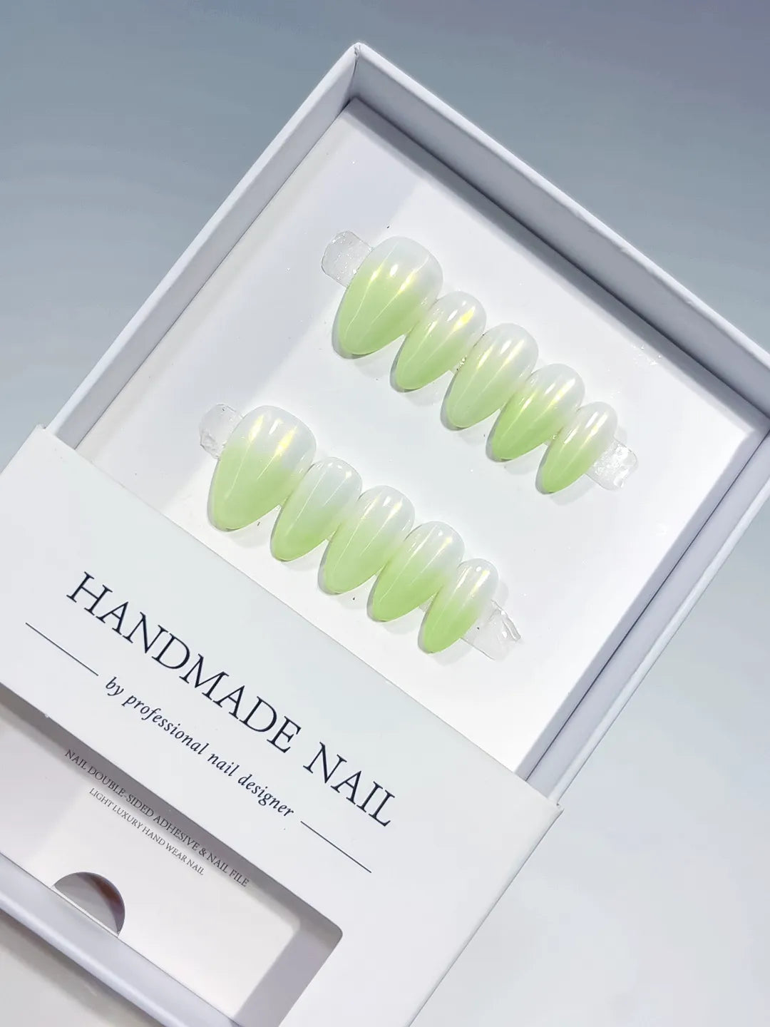 White Green Multicolor Ombre Aurora Sheen press on nails