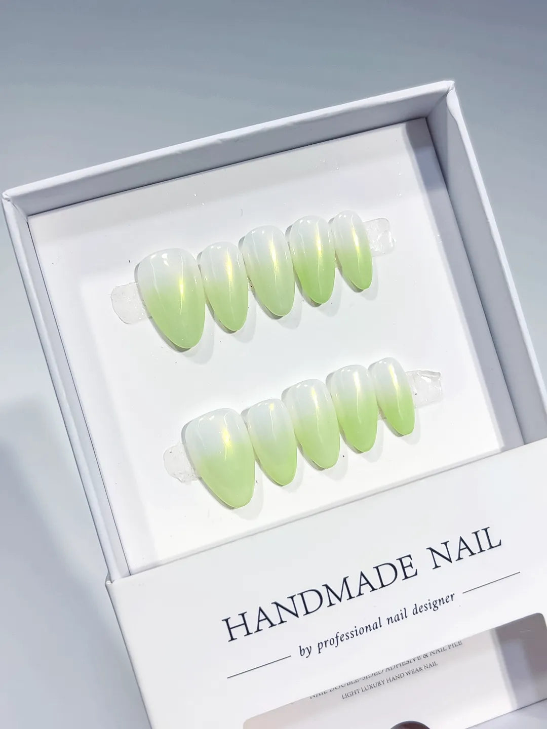 White Green Multicolor Ombre Aurora Sheen press on nails full set view