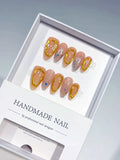 Nude Gold Abstract Glitter Gold Outline Rhinestone press on nails