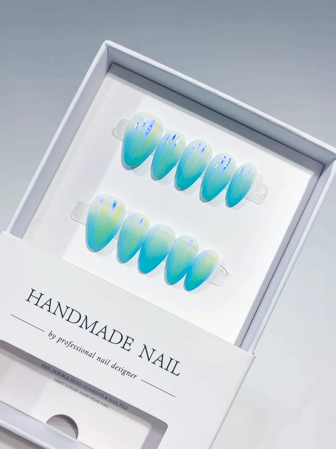 Blue Green Yellow Ombre press on nails