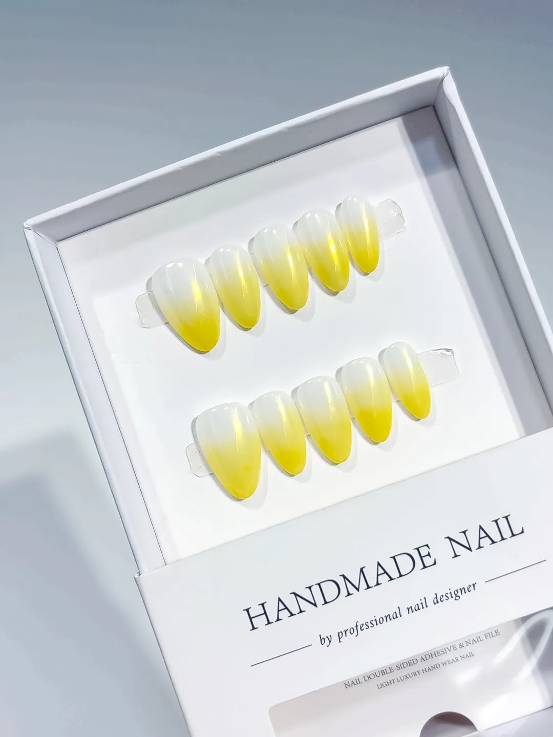 White Yellow Ombre press on nails angled view