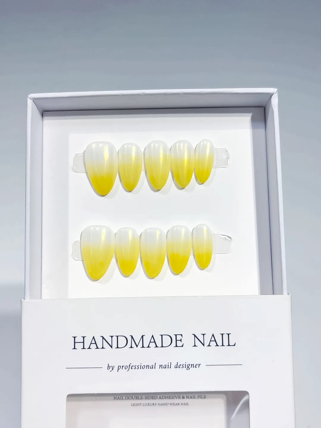 White Yellow Ombre press on nails full set view
