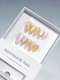 Nude White Gold Abstract Gold Line Gold Stud press on nails