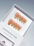 Nude Gold Glitter Bow Rhinestone press on nails