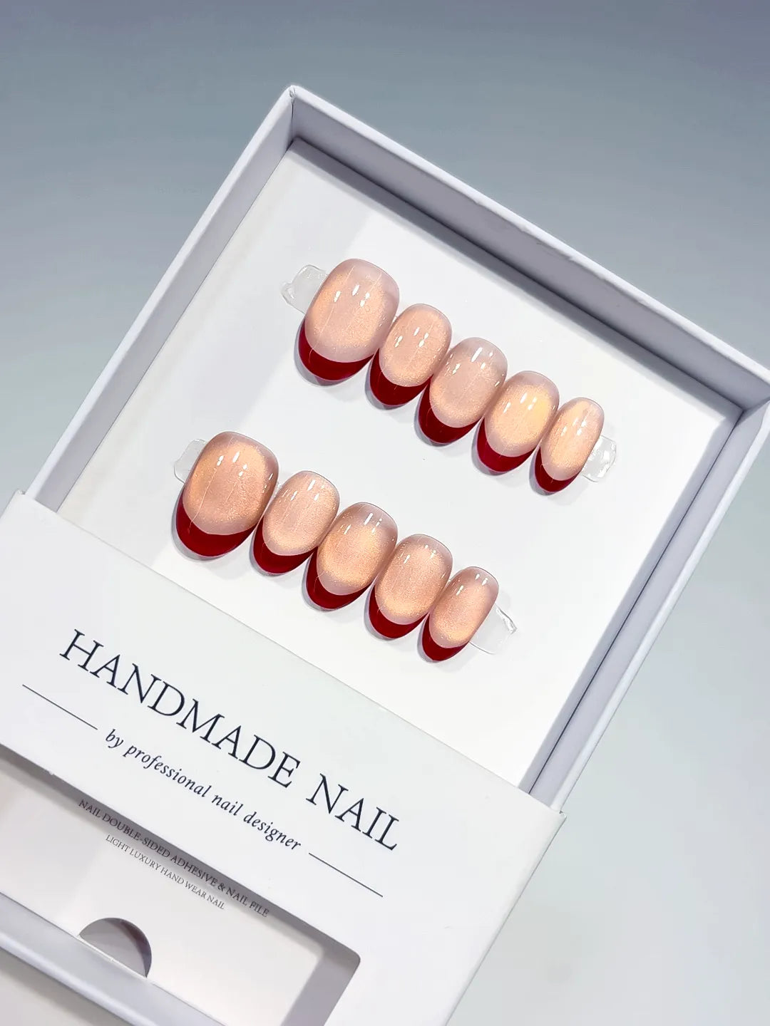 Nude Red Multicolor French tip Aurora Sheen press on nails