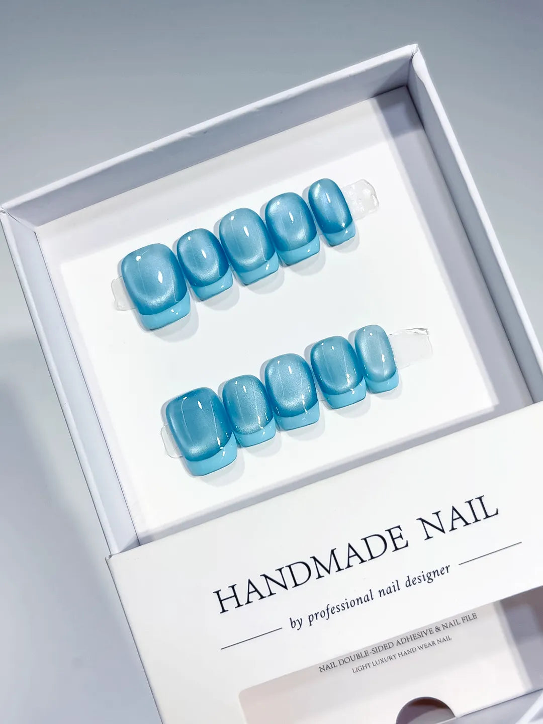 Blue Metallic press on nails full set view