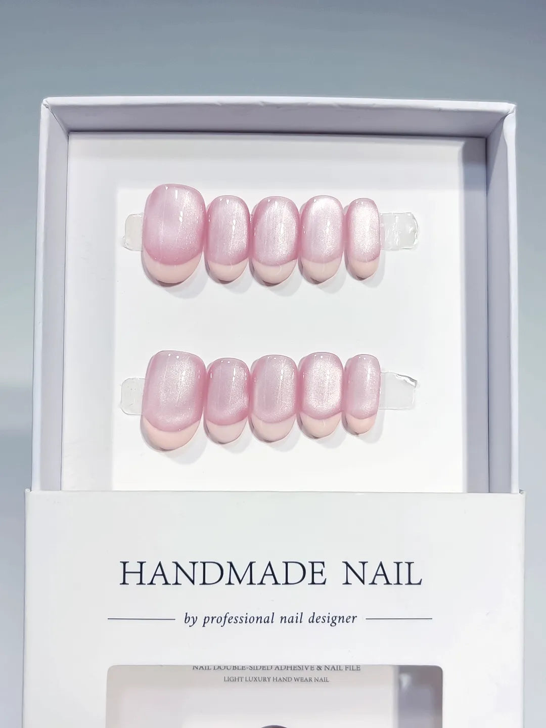 Pink Metallic press on nails angled view