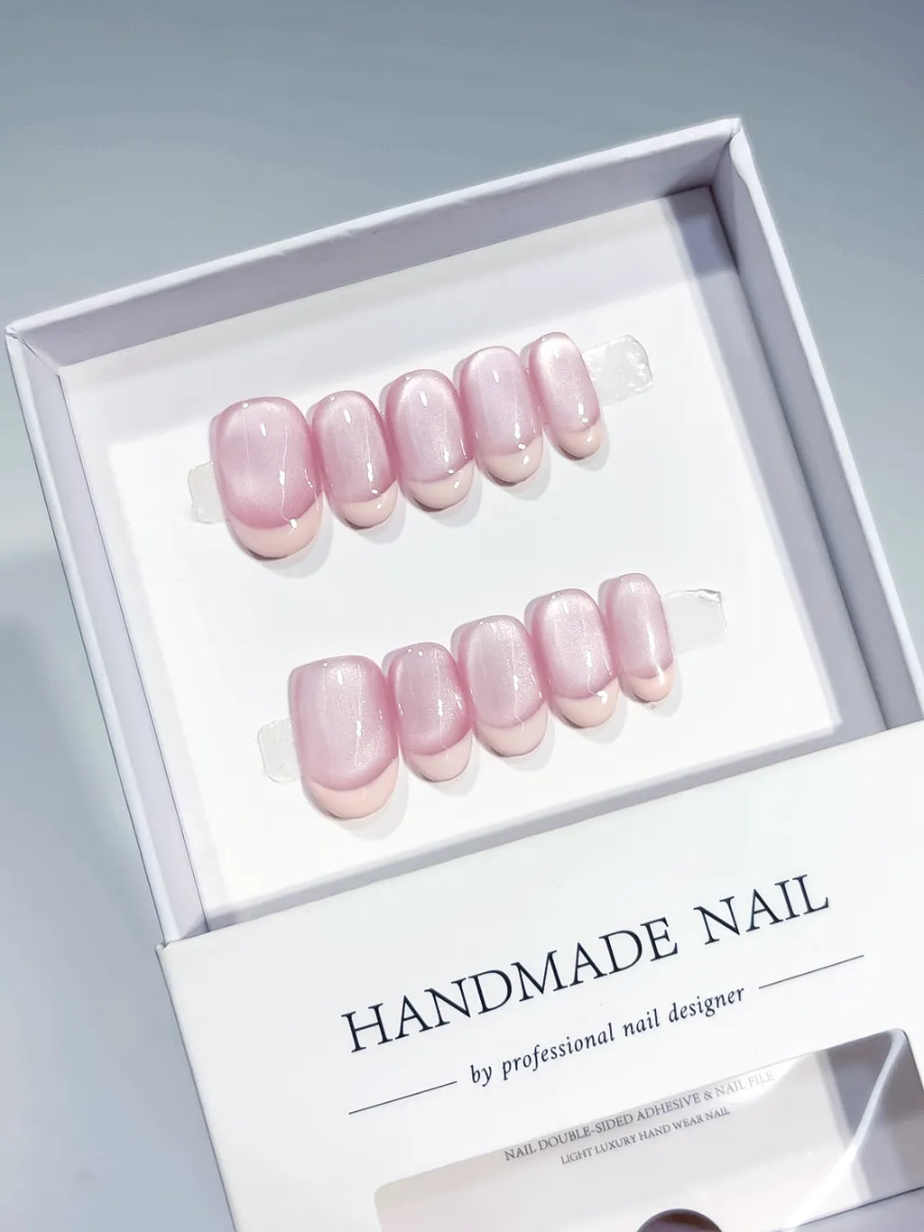 Pink Metallic press on nails full set view