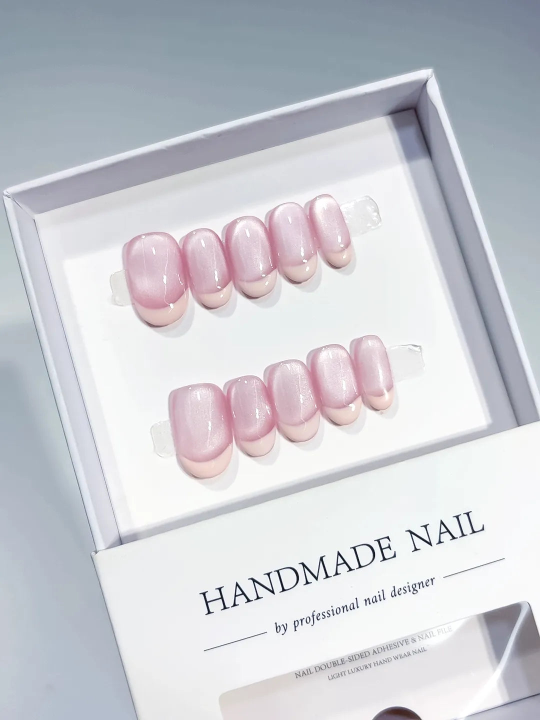 Pink Metallic press on nails full set view