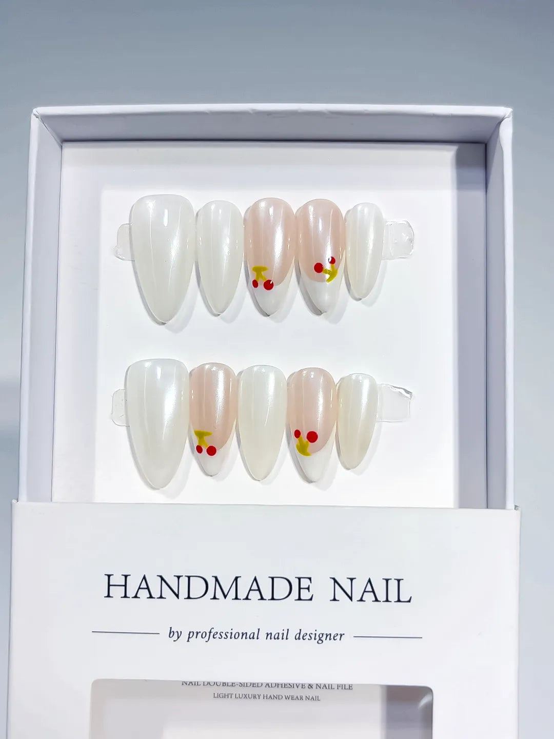 White Nude Solid color Cherry press on nails angled view