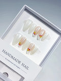 White Nude Solid color Cherry press on nails