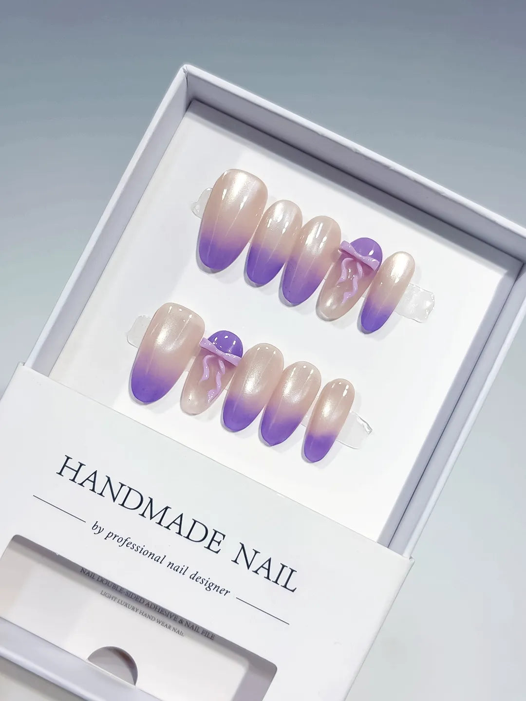 Nude Purple Ombre Bow press on nails