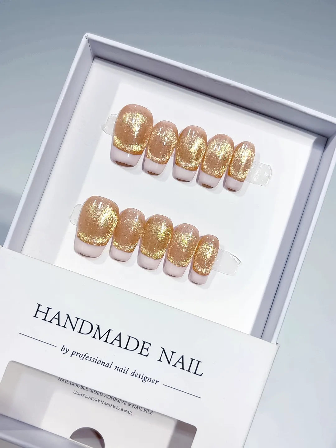 Nude Gold White French tip press on nails