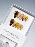 Red Gold Nude Metallic Star Gold Frame press on nails