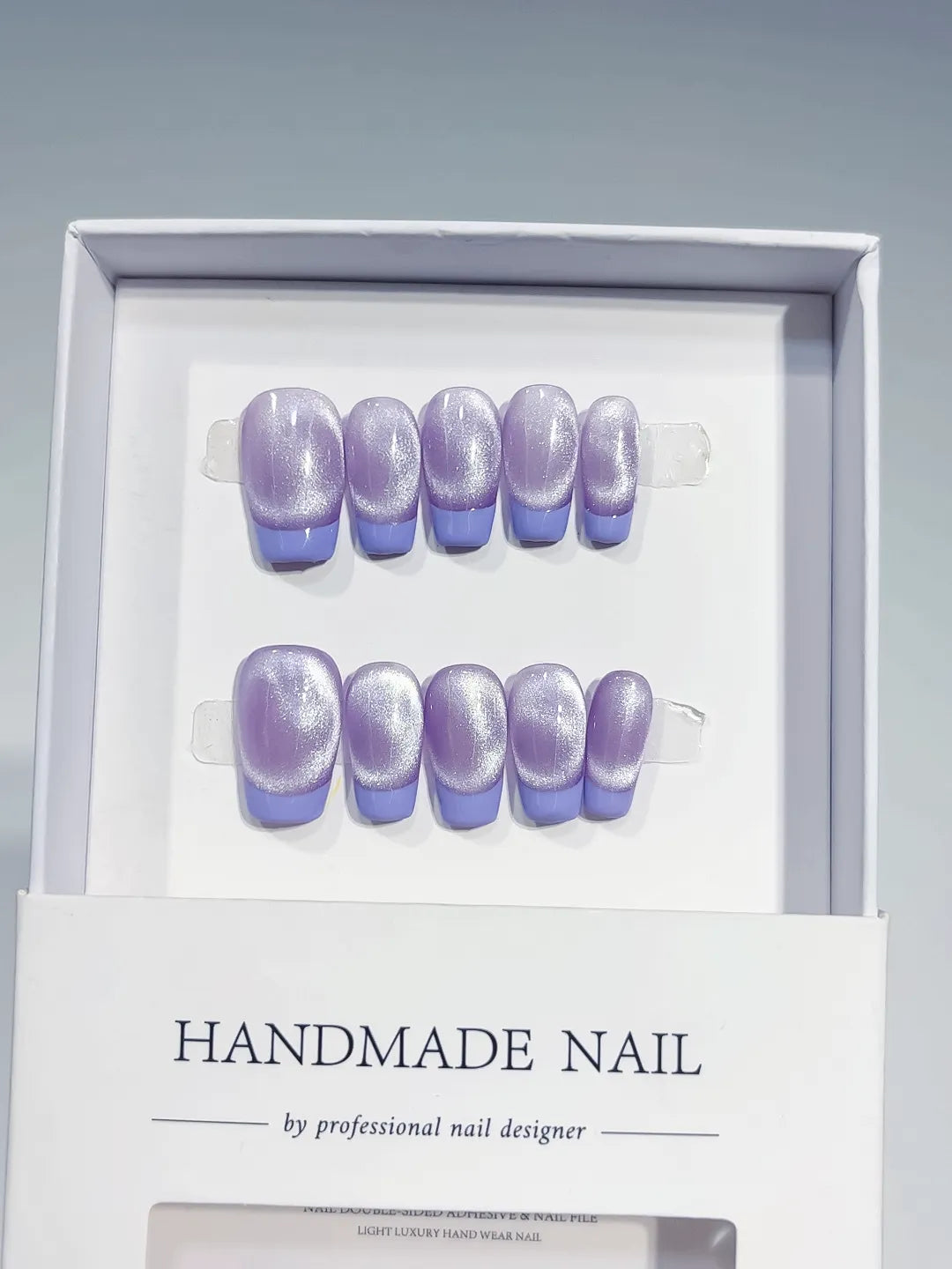 Purple Metallic press on nails angled view