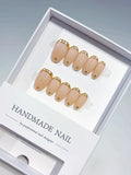 Nude Gold French tip Rhinestone press on nails