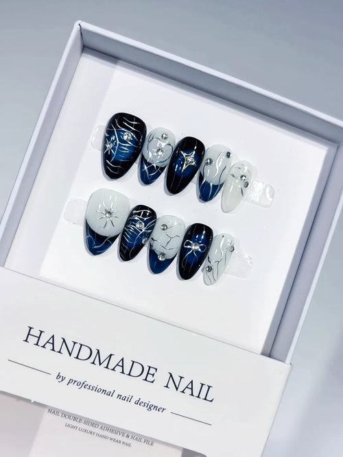 handmade press on nails full set with luxury swirl design