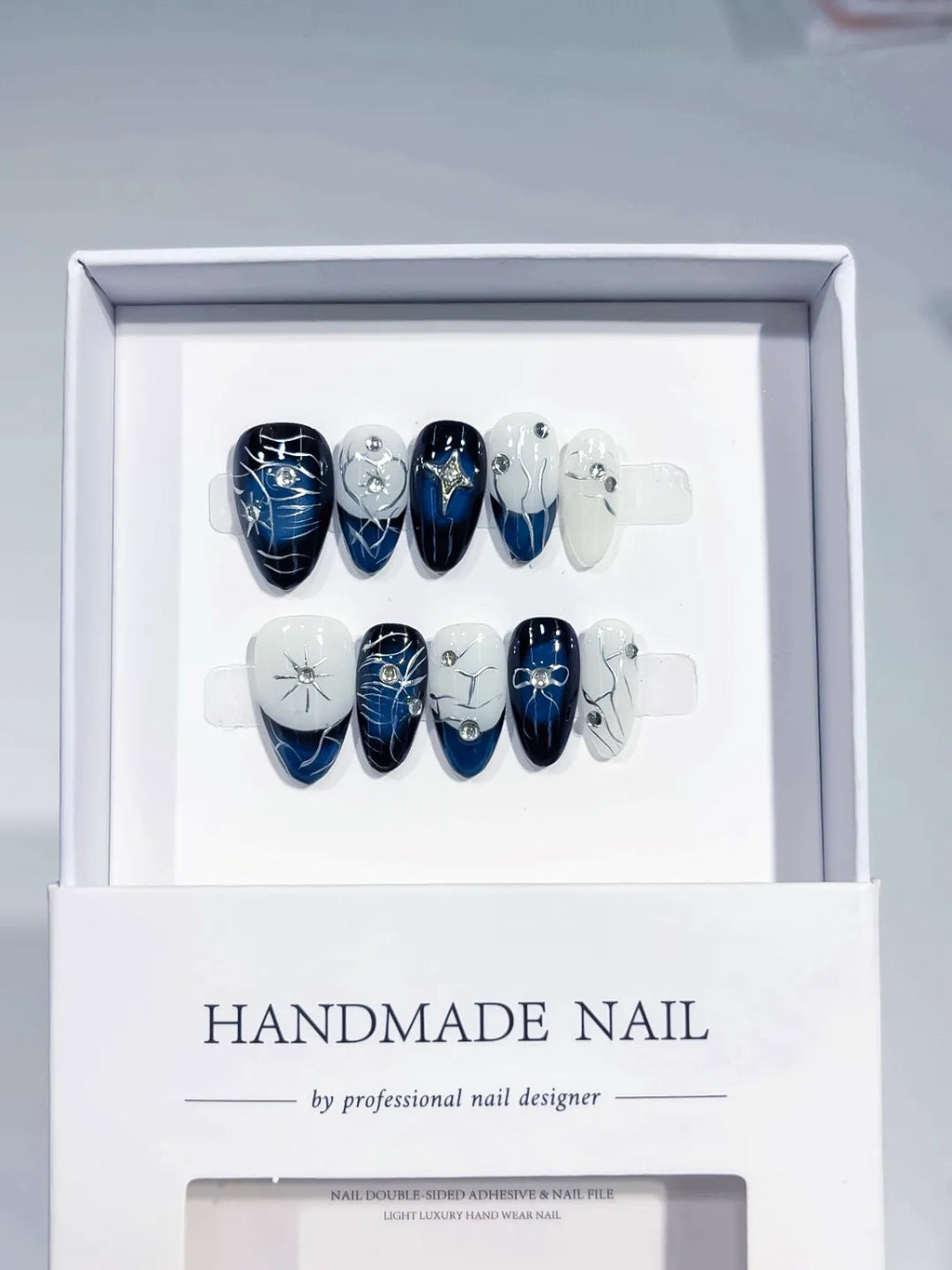 handmade press on nails full set with luxury swirl design