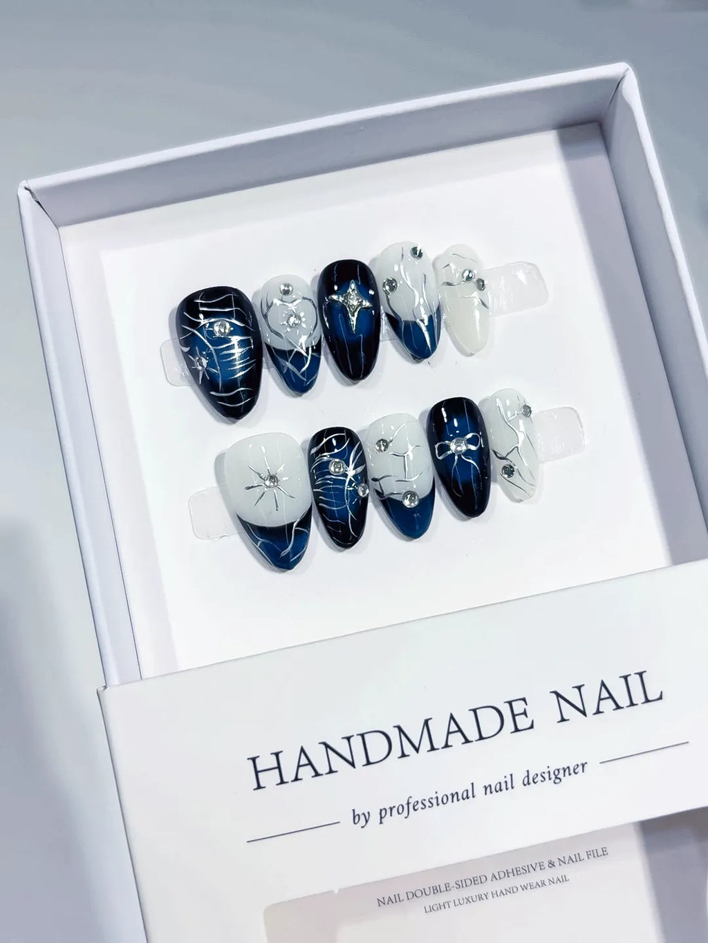 handmade press on nails full set with luxury swirl design