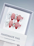 White Red Nude French tip Bow Cherry Pearl press on nails