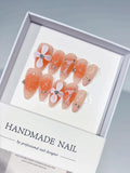 Nude White Silver Ombre Flower Rhinestone press on nails