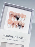 Nude Black White Brown Gold French tip Flower Star press on nails