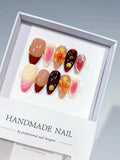 Nude Pink Red Yellow Gold Abstract Flower Plaid Metallic Charm press on nails
