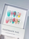 Pink Green White Silver Yellow Abstract Flower Glitter Fruit press on nails