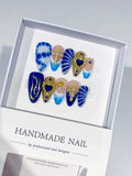 Nude Blue Gold Abstract Heart Shell Metallic Charm press on nails