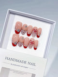 Nude Red Silver French tip Bow Polka Dot Butterfly press on nails