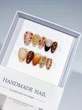Nude Brown Gold Abstract Gold Line Gold Stud Floral press on nails