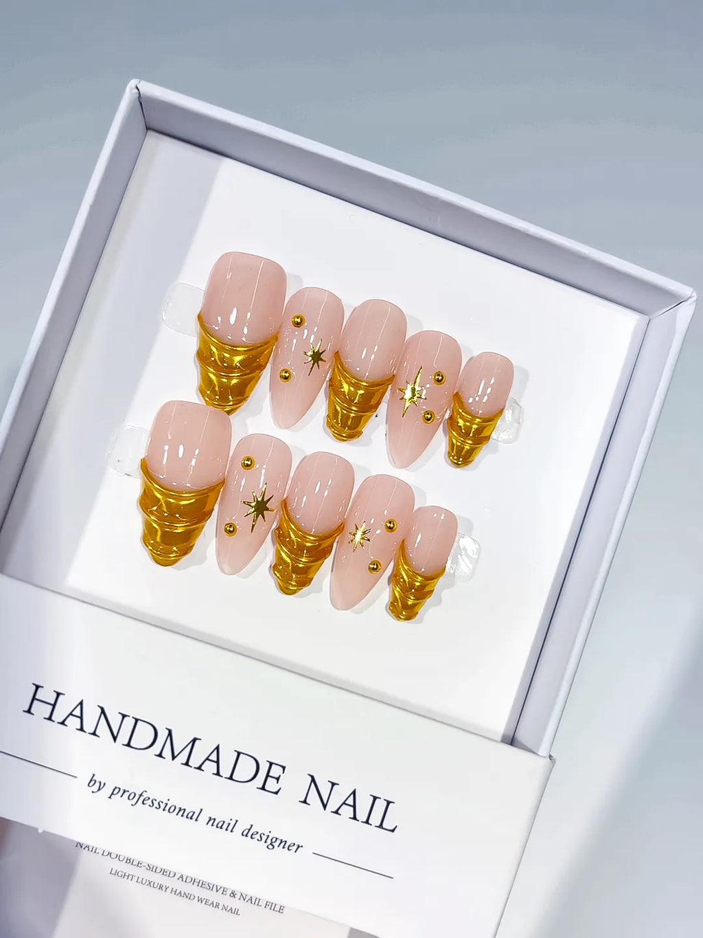 Nude Gold Metallic Star Gold Stud press on nails