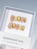 Nude White Gold Glitter Flower Stud press on nails