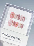 Pink White Silver Metallic Grid Pattern Stud press on nails