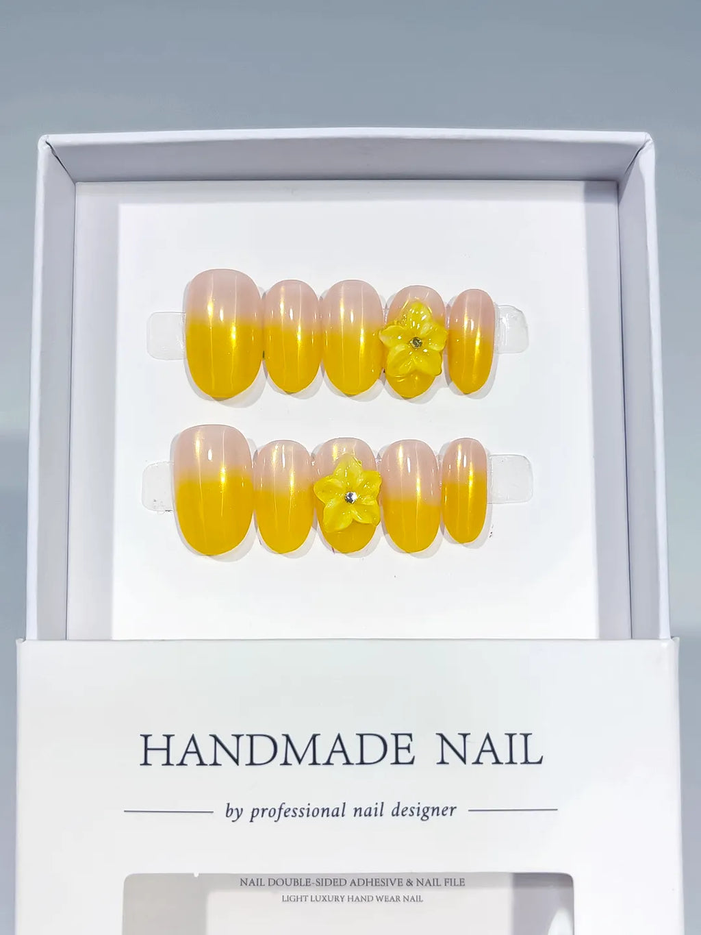 Nude Yellow Ombre Flower press on nails full set view